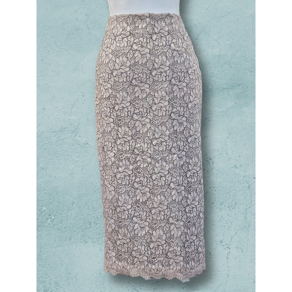 Ted Baker London Rare Factory Sample Lace Pencil Midi Skirt Taupe Floral US 6
